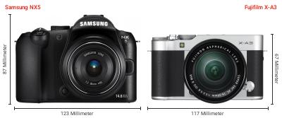 Größenvergleich: Samsung NX5 vs. Fujifilm X-A3 Größenvergleich: Samsung NX5 vs. Fujifilm X-A3