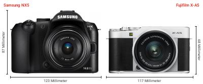 Größenvergleich: Samsung NX5 vs. Fujifilm X-A5 Größenvergleich: Samsung NX5 vs. Fujifilm X-A5