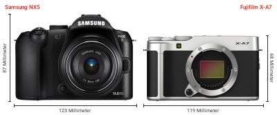 Größenvergleich: Samsung NX5 vs. Fujifilm X-A7 Größenvergleich: Samsung NX5 vs. Fujifilm X-A7