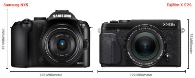 Größenvergleich: Samsung NX5 vs. Fujifilm X-E2S