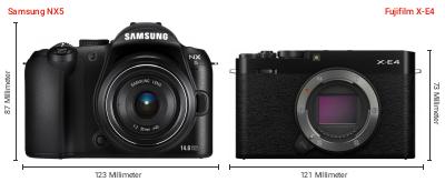 Größenvergleich: Samsung NX5 vs. Fujifilm X-E4