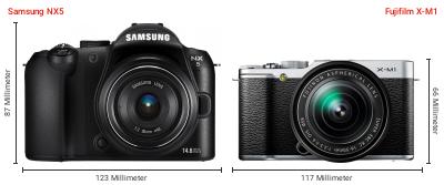 Größenvergleich: Samsung NX5 vs. Fujifilm X-M1 Größenvergleich: Samsung NX5 vs. Fujifilm X-M1
