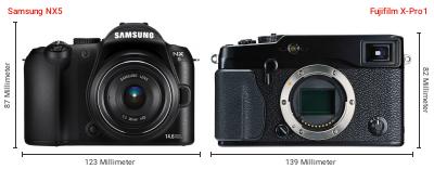 Größenvergleich: Samsung NX5 vs. Fujifilm X-Pro1 Größenvergleich: Samsung NX5 vs. Fujifilm X-Pro1