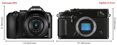 Größenvergleich: Samsung NX5 vs. Fujifilm X-Pro3