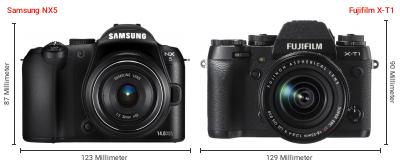 Größenvergleich: Samsung NX5 vs. Fujifilm X-T1 Größenvergleich: Samsung NX5 vs. Fujifilm X-T1