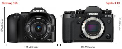 Größenvergleich: Samsung NX5 vs. Fujifilm X-T3