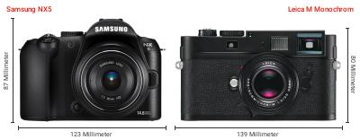 Größenvergleich: Samsung NX5 vs. Leica M Monochrom Größenvergleich: Samsung NX5 vs. Leica M Monochrom