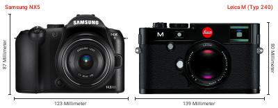 Größenvergleich: Samsung NX5 vs. Leica M (Typ 240) Größenvergleich: Samsung NX5 vs. Leica M (Typ 240)