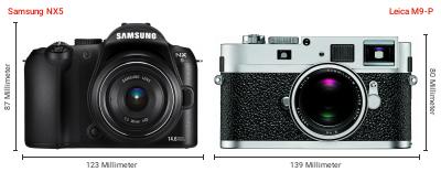 Größenvergleich: Samsung NX5 vs. Leica M9-P Größenvergleich: Samsung NX5 vs. Leica M9-P