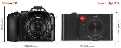 Größenvergleich: Samsung NX5 vs. Leica TL (Typ 701) Größenvergleich: Samsung NX5 vs. Leica TL (Typ 701)
