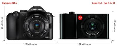 Größenvergleich: Samsung NX5 vs. Leica TL2 (Typ 5370) Größenvergleich: Samsung NX5 vs. Leica TL2 (Typ 5370)