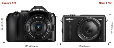 Größenvergleich: Samsung NX5 vs. Nikon 1 AW1 Größenvergleich: Samsung NX5 vs. Nikon 1 AW1