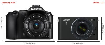 Größenvergleich: Samsung NX5 vs. Nikon 1 J1 Größenvergleich: Samsung NX5 vs. Nikon 1 J1