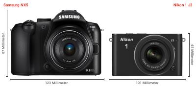 Größenvergleich: Samsung NX5 vs. Nikon 1 J3