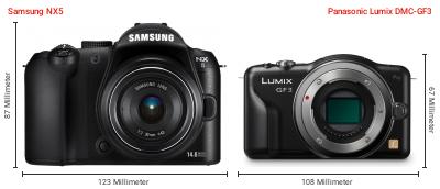 Größenvergleich: Samsung NX5 vs. Panasonic Lumix DMC-GF3 Größenvergleich: Samsung NX5 vs. Panasonic Lumix DMC-GF3