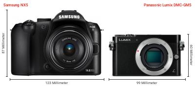 Größenvergleich: Samsung NX5 vs. Panasonic Lumix DMC-GM5 Größenvergleich: Samsung NX5 vs. Panasonic Lumix DMC-GM5