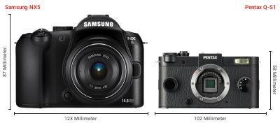 Größenvergleich: Samsung NX5 vs. Pentax Q-S1 Größenvergleich: Samsung NX5 vs. Pentax Q-S1