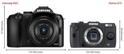 Größenvergleich: Samsung NX5 vs. Pentax Q10 Größenvergleich: Samsung NX5 vs. Pentax Q10