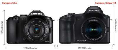 Größenvergleich: Samsung NX5 vs. Samsung Galaxy NX Größenvergleich: Samsung NX5 vs. Samsung Galaxy NX