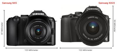Größenvergleich: Samsung NX5 vs. Samsung NX20 Größenvergleich: Samsung NX5 vs. Samsung NX20