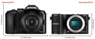 Größenvergleich: Samsung NX5 vs. Samsung NX210 Größenvergleich: Samsung NX5 vs. Samsung NX210