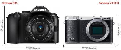 Größenvergleich: Samsung NX5 vs. Samsung NX3000 Größenvergleich: Samsung NX5 vs. Samsung NX3000