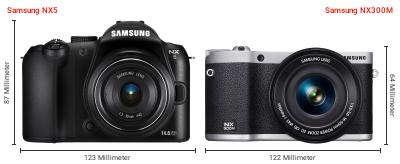 Größenvergleich: Samsung NX5 vs. Samsung NX300M Größenvergleich: Samsung NX5 vs. Samsung NX300M