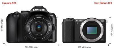 Größenvergleich: Samsung NX5 vs. Sony Alpha 5100