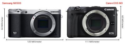 Größenvergleich: Samsung NX500 vs. Canon EOS M3 Größenvergleich: Samsung NX500 vs. Canon EOS M3