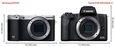 Größenvergleich: Samsung NX500 vs. Canon EOS M50 Mark II Größenvergleich: Samsung NX500 vs. Canon EOS M50 Mark II