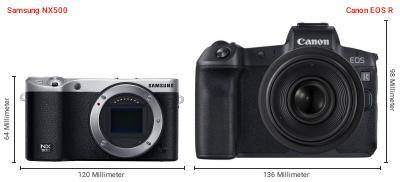 Größenvergleich: Samsung NX500 vs. Canon EOS R Größenvergleich: Samsung NX500 vs. Canon EOS R