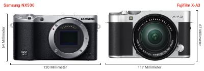 Größenvergleich: Samsung NX500 vs. Fujifilm X-A3