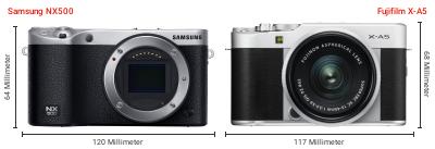 Größenvergleich: Samsung NX500 vs. Fujifilm X-A5