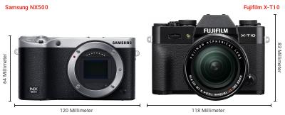 Größenvergleich: Samsung NX500 vs. Fujifilm X-T10 Größenvergleich: Samsung NX500 vs. Fujifilm X-T10