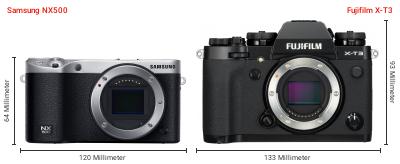 Größenvergleich: Samsung NX500 vs. Fujifilm X-T3 Größenvergleich: Samsung NX500 vs. Fujifilm X-T3