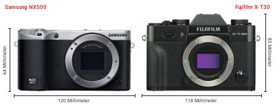 Größenvergleich: Samsung NX500 vs. Fujifilm X-T30