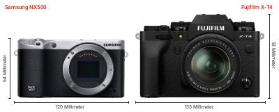 Größenvergleich: Samsung NX500 vs. Fujifilm X-T4 Größenvergleich: Samsung NX500 vs. Fujifilm X-T4