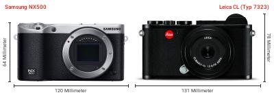 Größenvergleich: Samsung NX500 vs. Leica CL (Typ 7323)
