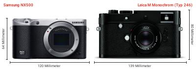 Größenvergleich: Samsung NX500 vs. Leica M Monochrom (Typ 246) Größenvergleich: Samsung NX500 vs. Leica M Monochrom (Typ 246)