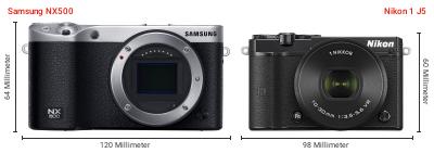 Größenvergleich: Samsung NX500 vs. Nikon 1 J5 Größenvergleich: Samsung NX500 vs. Nikon 1 J5
