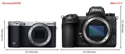 Größenvergleich: Samsung NX500 vs. Nikon Z7 II Größenvergleich: Samsung NX500 vs. Nikon Z7 II