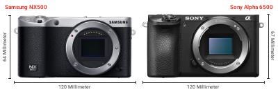 Größenvergleich: Samsung NX500 vs. Sony Alpha 6500 Größenvergleich: Samsung NX500 vs. Sony Alpha 6500