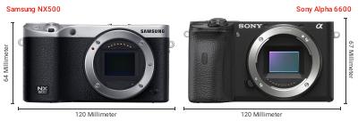 Größenvergleich: Samsung NX500 vs. Sony Alpha 6600