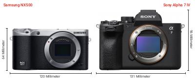 Größenvergleich: Samsung NX500 vs. Sony Alpha 7 IV
