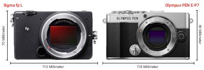 Größenvergleich: Sigma fp L vs. OM System PEN E-P7 Größenvergleich: Sigma fp L vs. OM System PEN E-P7