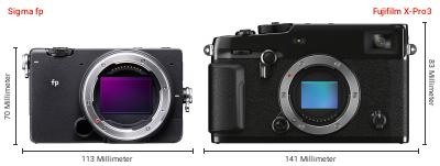 Größenvergleich: Sigma fp vs. Fujifilm X-Pro3 Größenvergleich: Sigma fp vs. Fujifilm X-Pro3