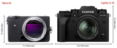 Größenvergleich: Sigma fp vs. Fujifilm X-T4 Größenvergleich: Sigma fp vs. Fujifilm X-T4