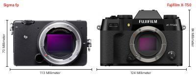 Größenvergleich: Sigma fp vs. Fujifilm X-T50