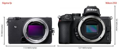Größenvergleich: Sigma fp vs. Nikon Z50 Größenvergleich: Sigma fp vs. Nikon Z50