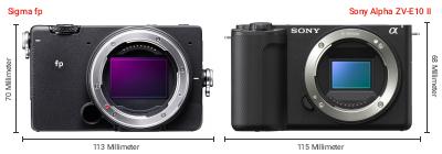 Größenvergleich: Sigma fp vs. Sony Alpha ZV-E10 II Größenvergleich: Sigma fp vs. Sony Alpha ZV-E10 II